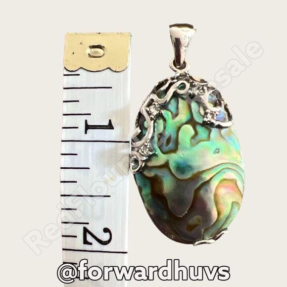 Abalone Pendant with Rhinestones in Silver Tone Setting - Picture 6 of 10